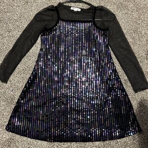 Black Sequin Dress with Sheer Sleeves